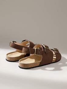 Solecia New Women's Flat Sandals, Slip-On Style, Frosted PU Material Straps With Back Pull-On Design, Simple, Comfortable, Versatile, Perfect For Going Out, Shopping, Walking, And Traveling. Summer Shoes - Coffee Brown - View 3