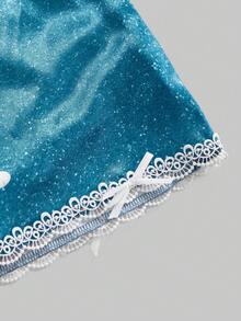 ROMWE Kawaii 女士 Y2K Baddie 弹力紧身休闲可爱猫咪蕾丝边迷你裙，低腰紧身迷你裙，春夏款 - 藍色 - 查看 4