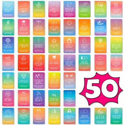 Bộ 1/2 bộ 50 thẻ khẳng định tích cực, hiệu ứng chuyển màu cầu vồng | Thẻ tương tác khích lệ bản thân, truyền năng lượng tích cực | Thẻ tương tác động viên, nâng cao tinh thần