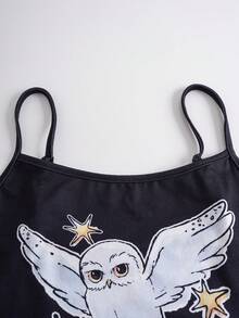 HARRY POTTER X SHEIN Women's Cartoon Print Camisole And All-Over Print Pajama Pants Set - Black - View 4