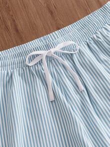 SWAVVY Men's Letter Print Striped Drawstring Waist Casual Shorts, Summer - Blue - View 7