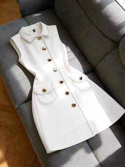 Franclia 夏季新款纯色 Polo 领吊带连衣裙