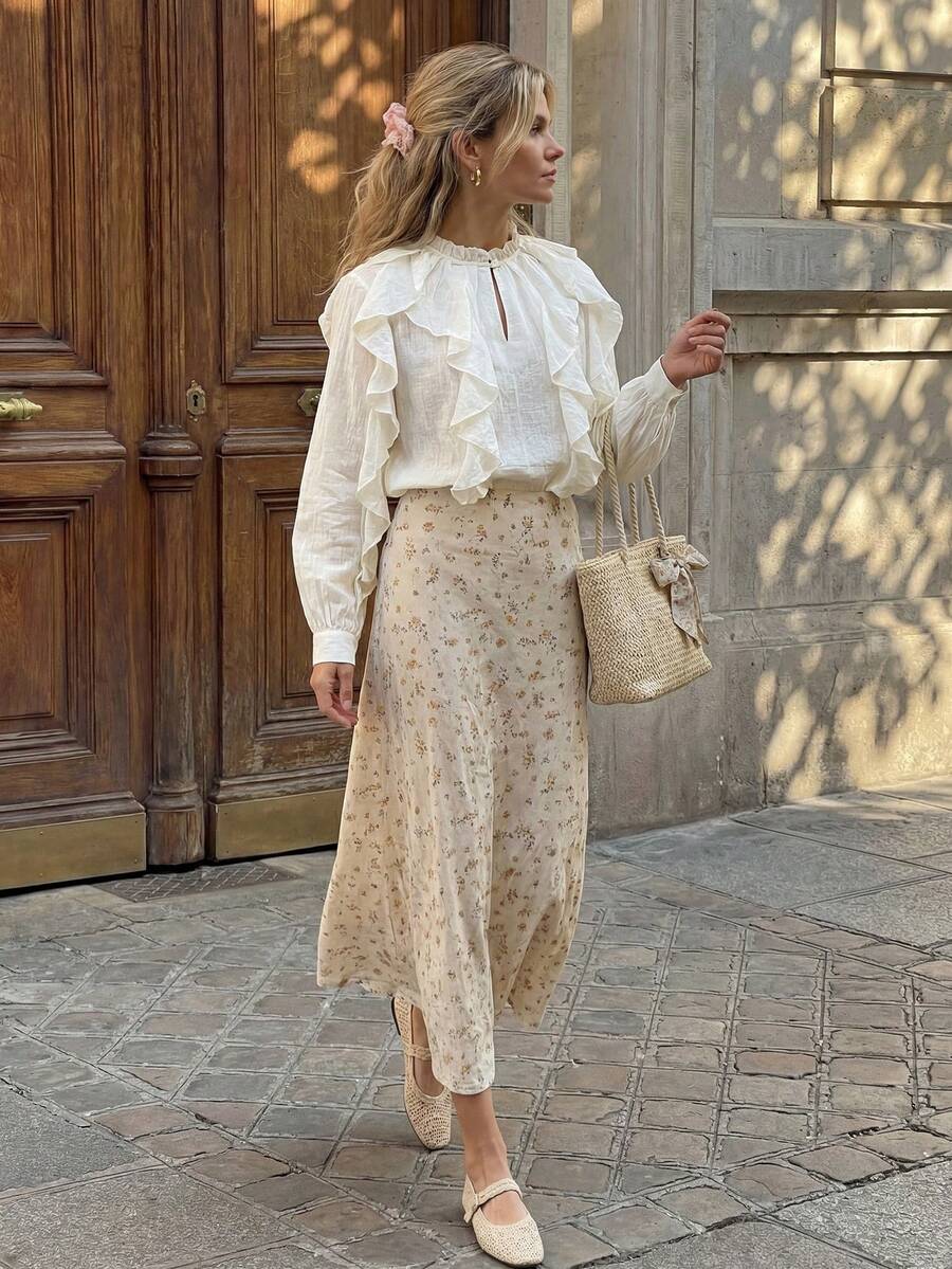 Blusa holgada con volantes de estilo bohemio Primavera/Verano 2026 - Albaricoque - Ver 1