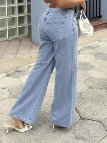 Alexandranx 女士休閒日常搭配直筒牛仔褲 - 淺色水洗藍 - 查看 4