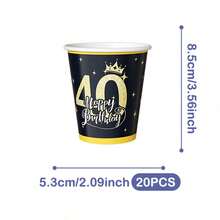 Bộ đồ dùng một lần mừng sinh nhật lần thứ 40 họa tiết chấm bi đen vàng, gồm đĩa, khăn ăn và cốc, phục vụ 20 khách. Bộ đồ dùng tiệc dùng một lần này (bao gồm đĩa, khăn ăn và cốc) rất phù hợp cho các bữa tiệc sinh nhật, đám cưới và dã ngoại gia đình. - Xem 11