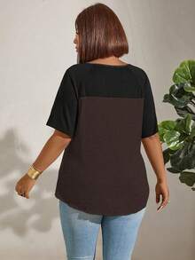 Momelise Áo thun nữ cỡ lớn phối ren, phối màu, in họa tiết. - Màu nâu  Mocha - Xem 2