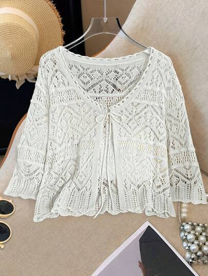 GlowEve كارديجان نسائي خفيف الوزن مفرغ الأكمام 3/4 أكمام رقيق، وصول جديد للصيف