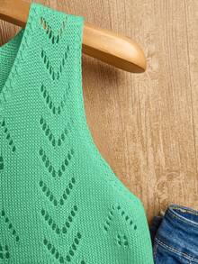 EMERY ROSE 女士纯色V领镂空休闲无袖针织上衣 - 薄荷綠 - 查看 6