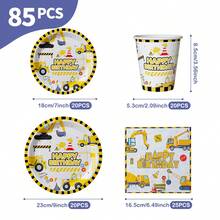 Excavator Happy Birthday Disposable Plates, Napkins And Cups Set, Serves 20 Guests. This Disposable Party Set (Including Plates, Napkins And Cups) Is Perfect For Birthday Parties, Weddings And Family Picnics. - View 2