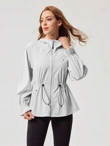 OutZeal Women Sun-Proof Jacket White Summer Camping Hiking UV Protection Cool Touch Hooded Drawstring Waist With Thumhole - White - View 6