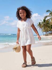 Young Girl Knitted Solid Color Off-Shoulder Loose Casual Cloak - White - View 4