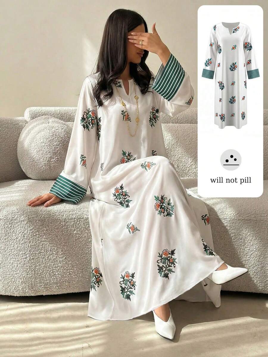 Yasmyna Vestido de manga larga con estampado, de corte holgado, con estilo árabe para mujer - Verde - Ver 1