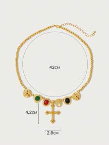 Glisma 18K Gold-Plated 1pc Textured, Metallic, Rhinestone, Cubic Zirconia Cross Beaded Y2K Necklace, Suitable For Party, Casual, Concert/Festival, Night Club, Wedding, Holiday, Vacation, Camping - Gold - View 7