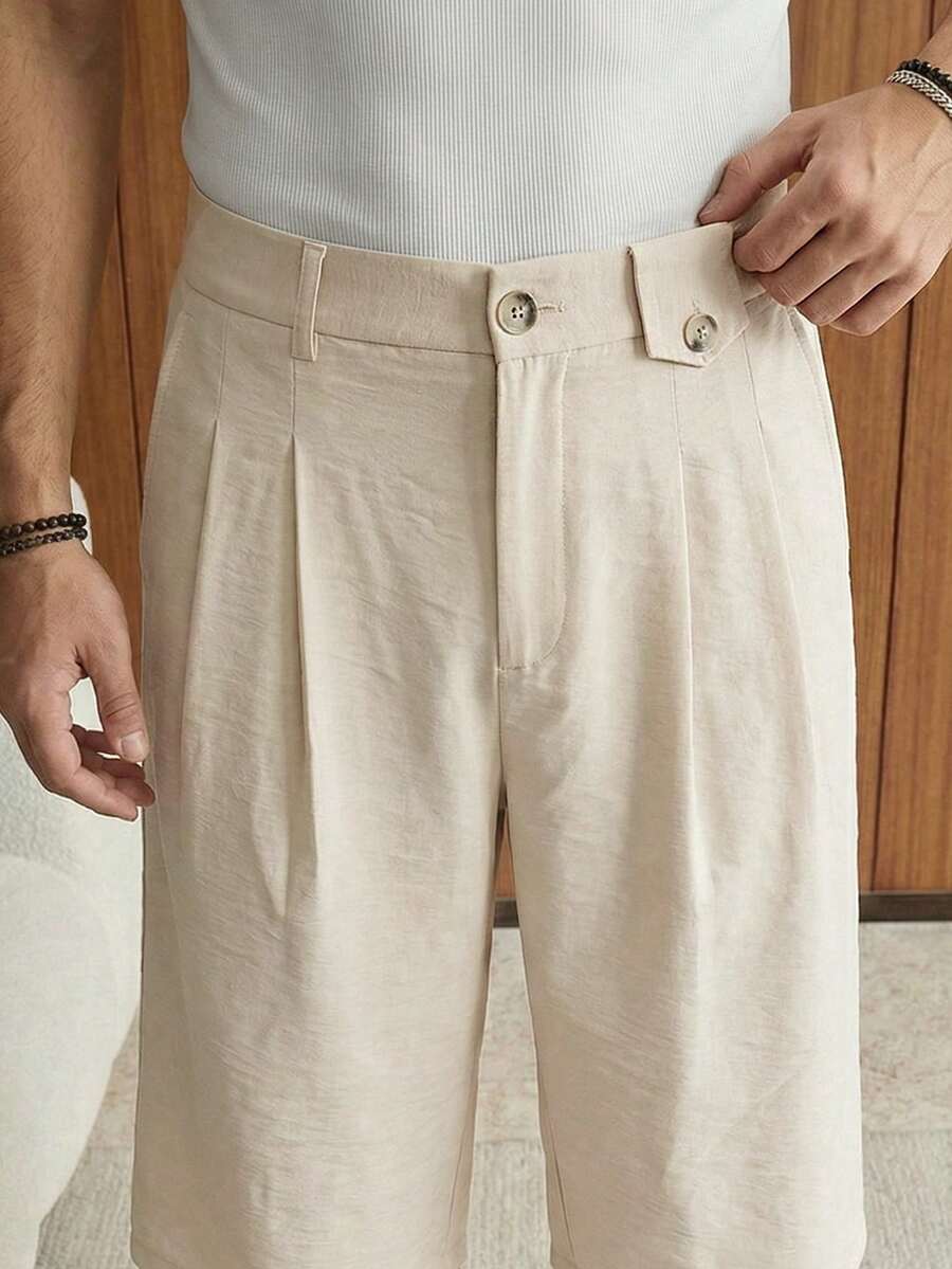SWAVVY Men's Simple Solid Color Folding Pleated Shorts, Suitable For Commuting In Summer - Camel - View 1