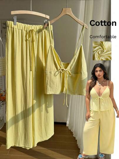 Comfortcana Plus Size Casual Vacation Style Camisole & Skirt 2 Pieces Set Cotton Two Piece Set Women Set 2 Piece Set Women Summer Vacation Butter Yellow Two Piece Set Coords Sets For Women Summer Co Ord Set Women Summer