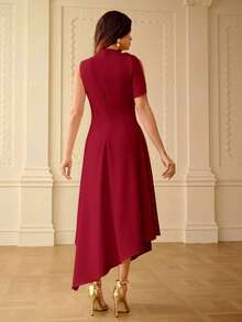 ZEYLAH Women's Solid Color Asymmetric Hem Slip Dress, Spring/Summer - Red - View 3