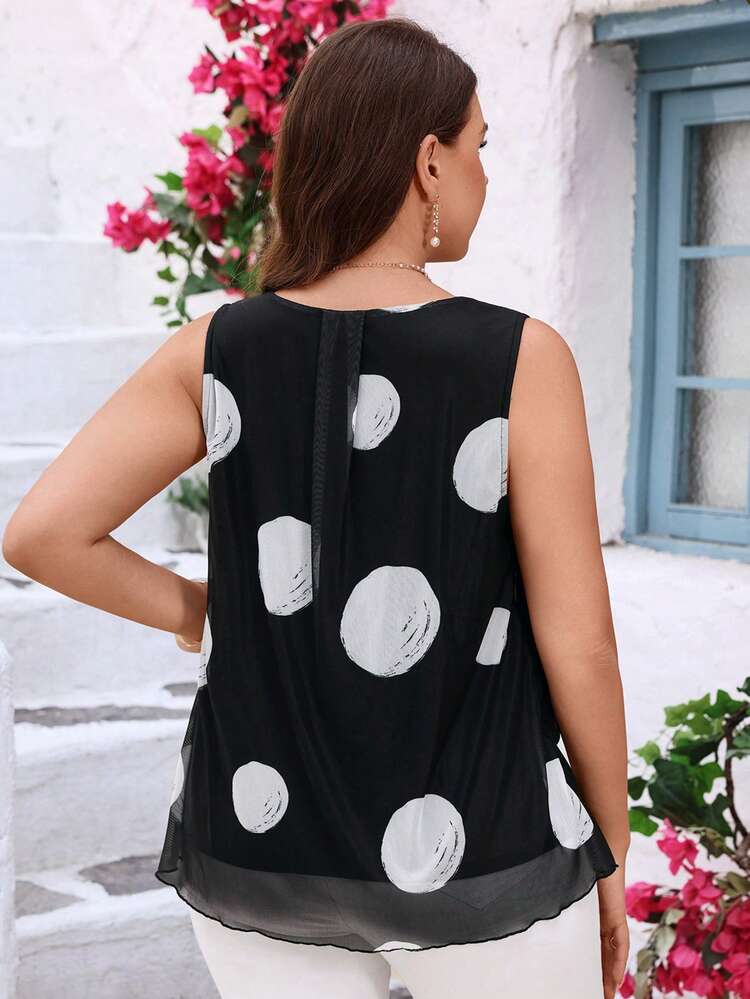 Plus Size Summer Casual Polka Dot Print Tank Top