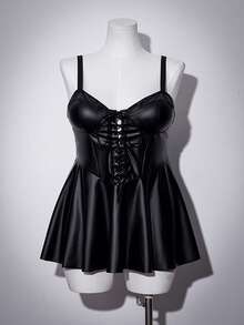 1pc Romantic Lace Women's Sexy Camisole Nightgown - Black - View 6