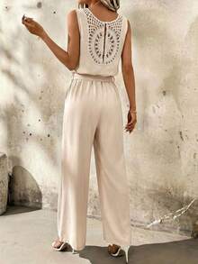 SHEIN Clasi 度假必备露背系带优雅连体裤 - 杏色 - 查看 2