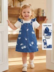 Váy yếm denim wash in hình quả anh đào thời trang thường ngày cho bé gái - Màu xanh lam - Xem 9