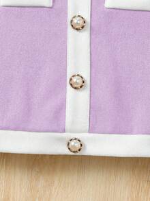 LMoss Kids Baby Girl Purple Contrast Color T-Shirt Set, Fashionable Casual, Baby Girl - Purple - View 7