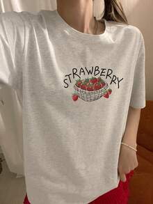 DAZY 女士宽松圆领印花T恤 - 灰色 - 查看 3