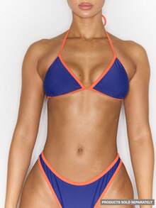 Musera Resort Contrast Trim Triangle Bikini Top Only Spring Summer Vacation Sexy Coolgirl Ibiza Festival Holiday Pitstop - Multicolor - View 1