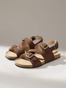 Solecia New Women's Flat Sandals, Slip-On Style, Frosted PU Material Straps With Back Pull-On Design, Simple, Comfortable, Versatile, Perfect For Going Out, Shopping, Walking, And Traveling. Summer Shoes - Coffee Brown - View 1