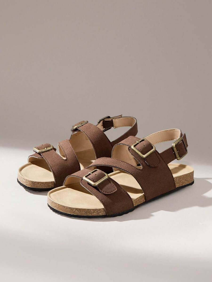 Solecia New Women's Flat Sandals, Slip-On Style, Frosted PU Material Straps With Back Pull-On Design, Simple, Comfortable, Versatile, Perfect For Going Out, Shopping, Walking, And Traveling. Summer Shoes - Coffee Brown - View 1