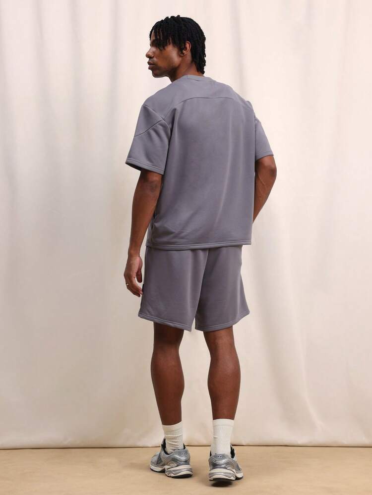 Men's Oversized Crew Neck Short Sleeve T-Shirt And Matching Shorts Casual Co-Ord Set With Subtle Logo Detail Grey