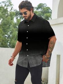 Genlund Plus Size Men's Casual Ombre Print Short Sleeve Shirt, Summer, Holiday - Multicolor - View 4