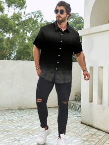 Genlund Plus Size Men's Casual Ombre Print Short Sleeve Shirt, Summer, Holiday - Multicolor - View 5