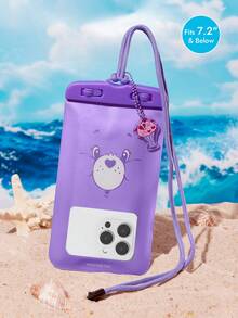 SHEIN X Care Bears 1款卡通图案印花防水触屏透明水上运动手机包，适用于漂流、沙滩、游泳、划船、皮划艇、徒步旅行，可保护手机、相机、现金、护照、文件免受水、沙、雪、灰尘的侵害，图案为欢乐熊和分享熊。 - 紫色 - 查看 2