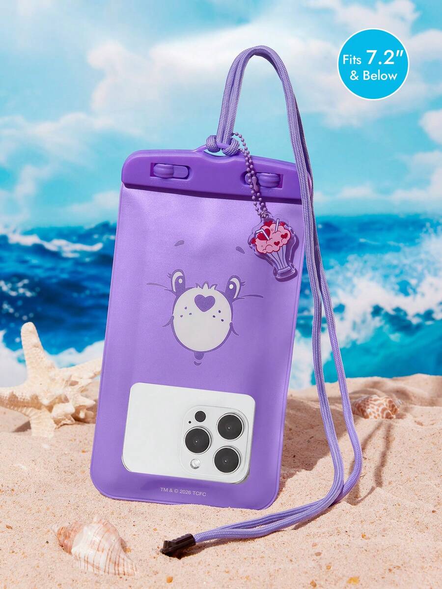 SHEIN X Care Bears 1款卡通图案印花防水触屏透明水上运动手机包，适用于漂流、沙滩、游泳、划船、皮划艇、徒步旅行，可保护手机、相机、现金、护照、文件免受水、沙、雪、灰尘的侵害，图案为欢乐熊和分享熊。 - 紫色 - 查看 1