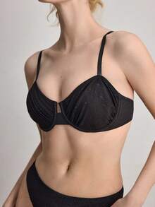 Ocili Traje de baño con brillo, sujetador con doble capa, encaje y volantes, sujetador con aros cómodo y sin cables para mujeres - Negro - Ver 6