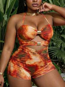 Slaydiva Áo tắm liền thân cỡ lớn, họa tiết nhuộm tie-dye với điểm nhấn kim loại, thiết kế gợi cảm và tối giản dành cho phụ nữ. - Nhiều màu - Xem 5