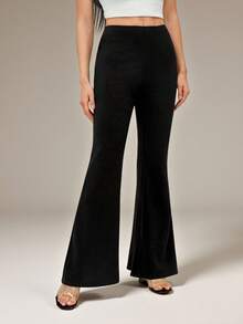 SHEIN Tall Solid Flare Leg Spring Black Elegant Pants - Black - View 1