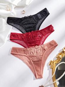 3pcs/Pack Women Lace Patchwork Bikini Briefs - Multicolor - View 1