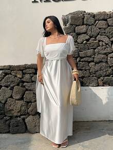 Sunnyshic Plus Size Women's Casual Vacation Dress With Spaghetti Straps And Flowy Hem - White - View 7