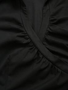 Elamini Women's Casual Deep V-Neck Black Formal Shirt, Summer - Black - View 5