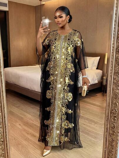 SHEIN Lady CURVE 春夏休闲优雅波西米亚风金色面料烫金梭织宽松衬衫荷叶边领夏季露肩衬衫短衬衫大码衬衫