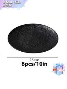 Bộ đồ ăn kiểu Nhật màu đen trắng vân đá cẩm thạch, đĩa phẳng nhẹ và sang trọng, đĩa bít tết cao cấp kiểu phương Tây, thích hợp sử dụng trong gia đình. - Đen và trắng - Xem 12