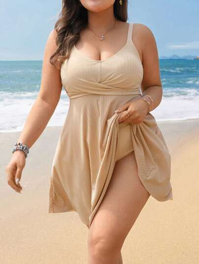 Swim Lushoire 2026 New Plus Size Beach Vacation Tummy Control 2 Pieces Bikini Set, Special Fabric Tankini