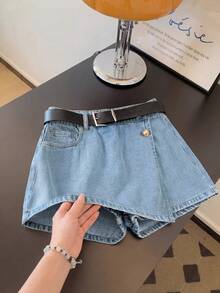 GlowEve Women's Casual Washed Wrap Denim Shorts - Blue - View 1