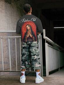 PAVTROS Men's Fashionable Personalized Saint Print T-Shirt - Dark Grey - View 7