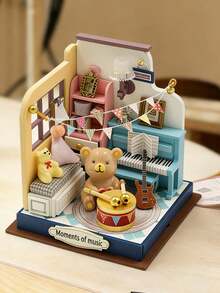 1套娃娃屋DIY场景模型屋3D迷你房屋组装创意教育木制房屋 - 彩色 - 查看 5