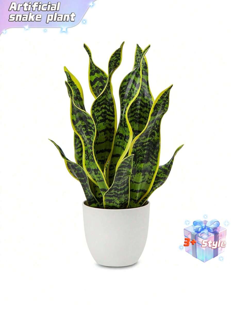人造虎尾兰盆栽,仿真虎尾兰(Sansevieria Trifasciata)植物,白色花盆,热带仿真虎尾兰,适合家居、办公室、房间室内装饰,乔迁礼物。 - 綠色 - 查看 1