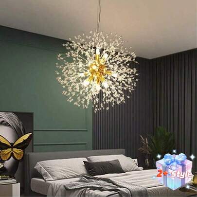 Moderno candelabro de cristal con 8 luces tipo fuegos artificiales dorados, lámpara colgante tipo diente de león Sputnik para dormitorio, entrada, pasillo, vestíbulo, cocina, comedor (bombillas no incluidas)