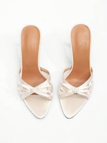 CUCCOO CHICEST 全新时尚百搭水钻蝴蝶结带细高跟凉鞋 - 杏色 - 查看 3