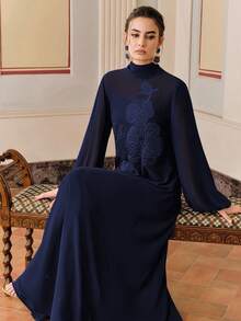 Anewsta Vestido largo para mujer, bata bordada estilo de Oriente Medio, vestido para el Día de la Madre - Azul Marino - Ver 7